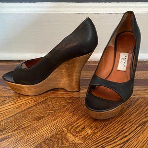 Lanvin Paris Leather/Wood Wedge